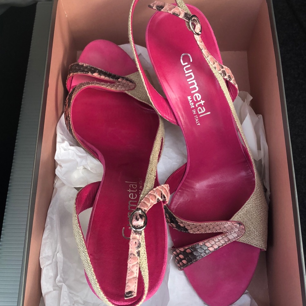 Gunmetal pink and snake skin heel